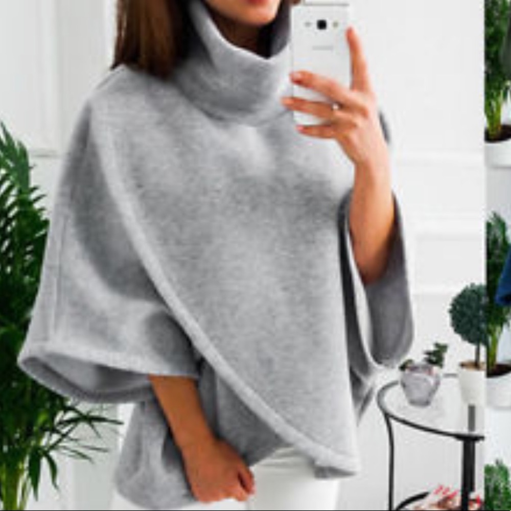 🔺LAST ONE🔺Gray Jersey Knit Poncho Wrap Top SMALL - Picture 6 of 7